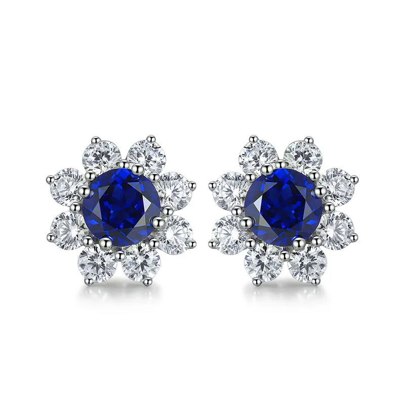 2.95 Carat Round Lab Created Colored Gemstone Sunflower Stud Earrings in S925 Silver-Plated Platinum