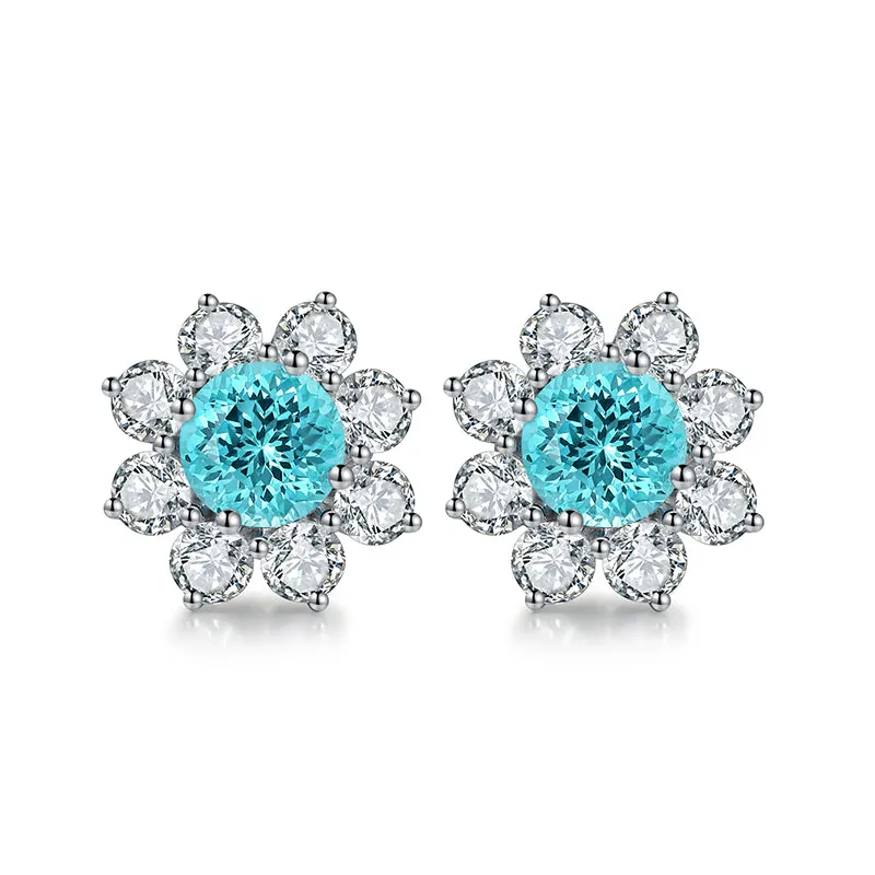 2.95 Carat Round Lab Created Colored Gemstone Sunflower Stud Earrings in S925 Silver-Plated Platinum