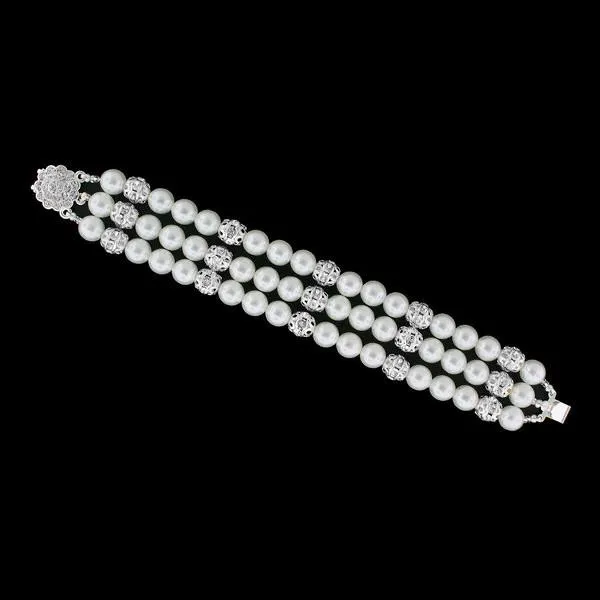 3 Row Pearl Bracelet with Crystal Accents