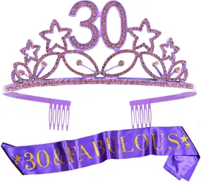 30th Birthday, 30th Birthday Gifts for Woman, 30th Birthday Tiara and Sash Purple, 30th