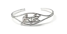 3D Side View Rowing Double Sculls in Thin Split Cuff Bracelet