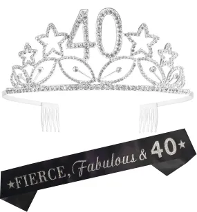 40Th Birthday Gifts For Woman, 40Th Birthday Tiara And Sash Silver, Happy 40Th Birthday