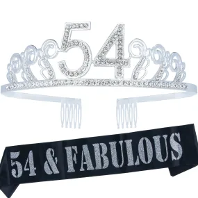 54th Birthday Gifts for Women, 54th Birthday Crown and Sash for Women, 54th Birthday