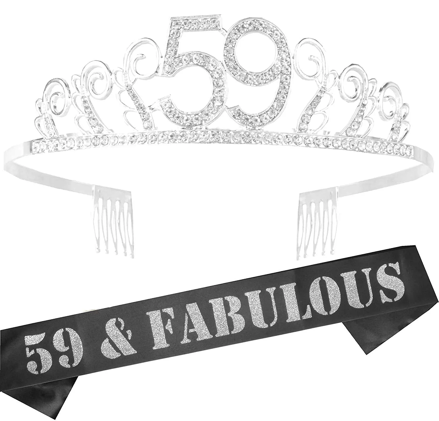 59th Birthday Gifts for Women, 59th Birthday Tiara and Sash, HAPPY 59th Birthday Party