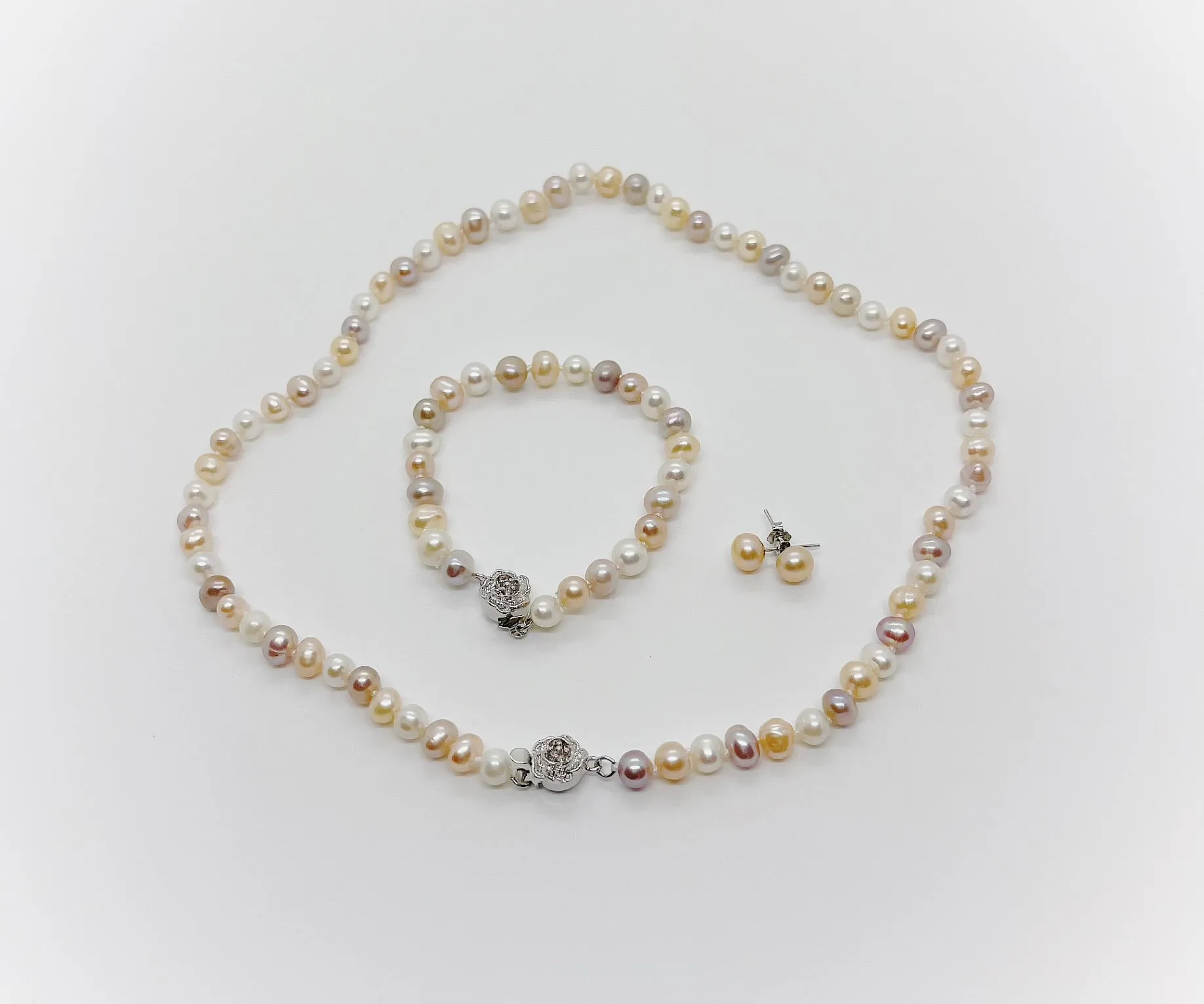 6-7mm size Freshwater Pearl with Flower Clasp, Set Jewellery