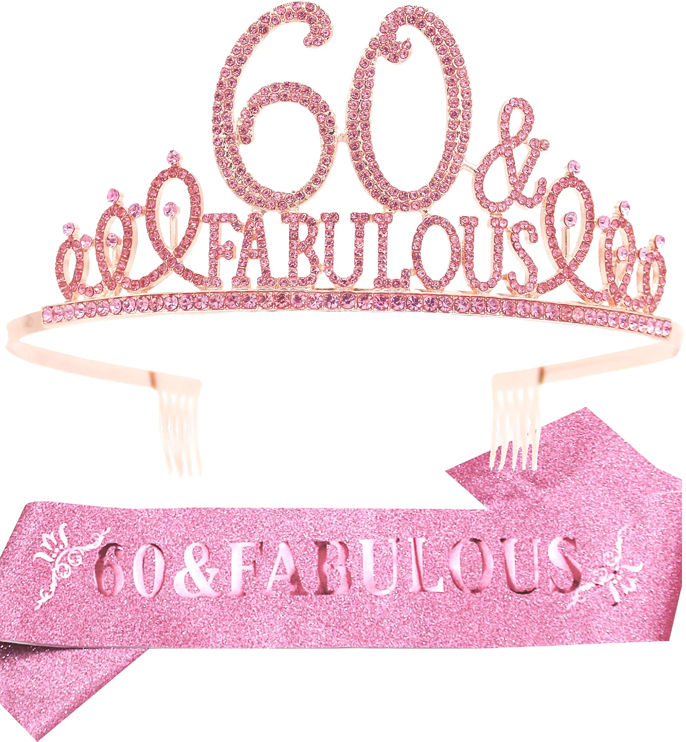 60th Birthday Gifts for Women,60th Birthday Tiara and Sash Pink,60th Birthday Decorations