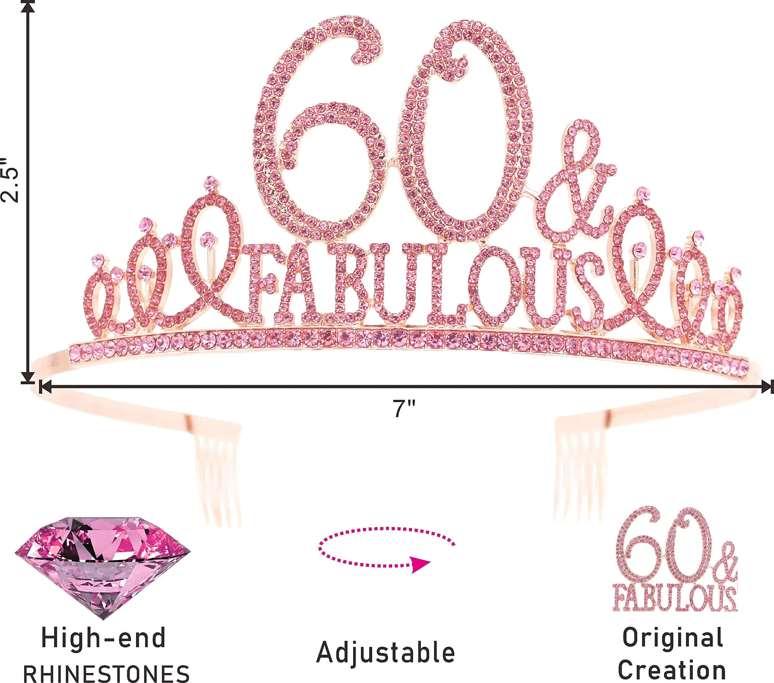 60th Birthday Gifts for Women,60th Birthday Tiara and Sash Pink,60th Birthday Decorations