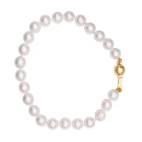 6.5-7mm Akoya Cultured Pearl Bracelet - 18ct Yellow Gold Ball Clasp