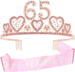 65th Birthday Gifts for Women, 65th Birthday Crown and Sash for Women, 65th Birthday