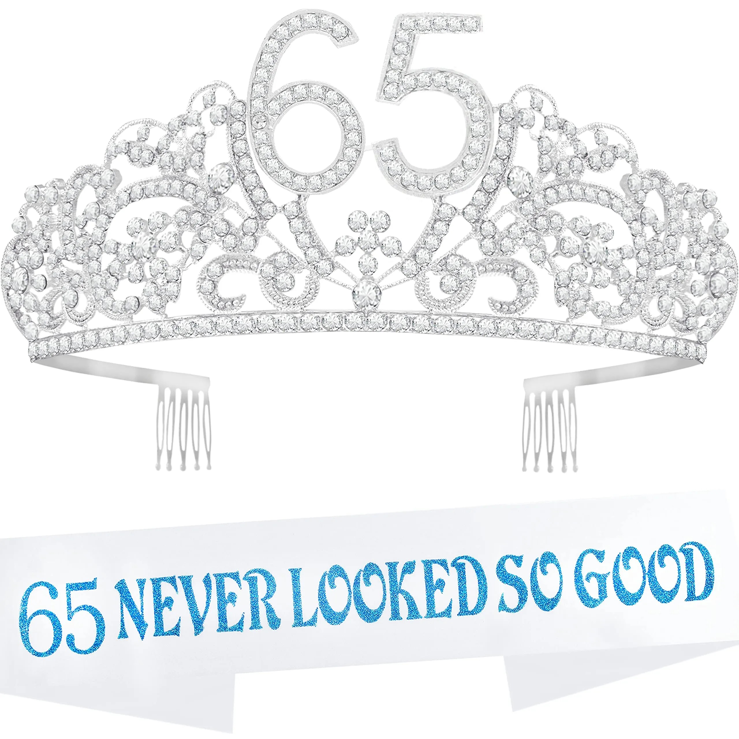 65th Birthday Gifts for Women, 65th Birthday Crown and Sash for Women, 65th Birthday