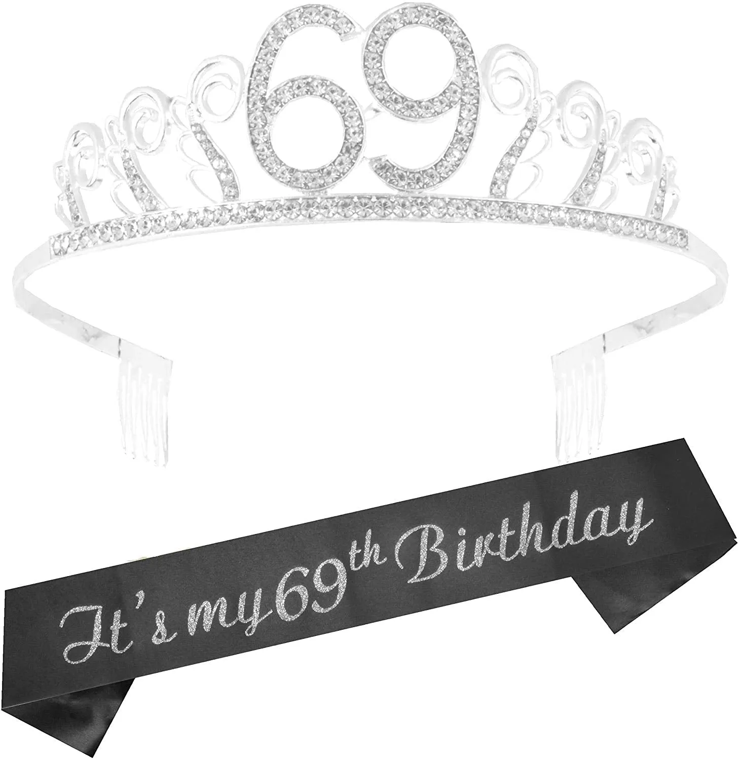 69th Birthday Gifts for Women, 69th Birthday Tiara and Sash, Happy 69th Birthday Party