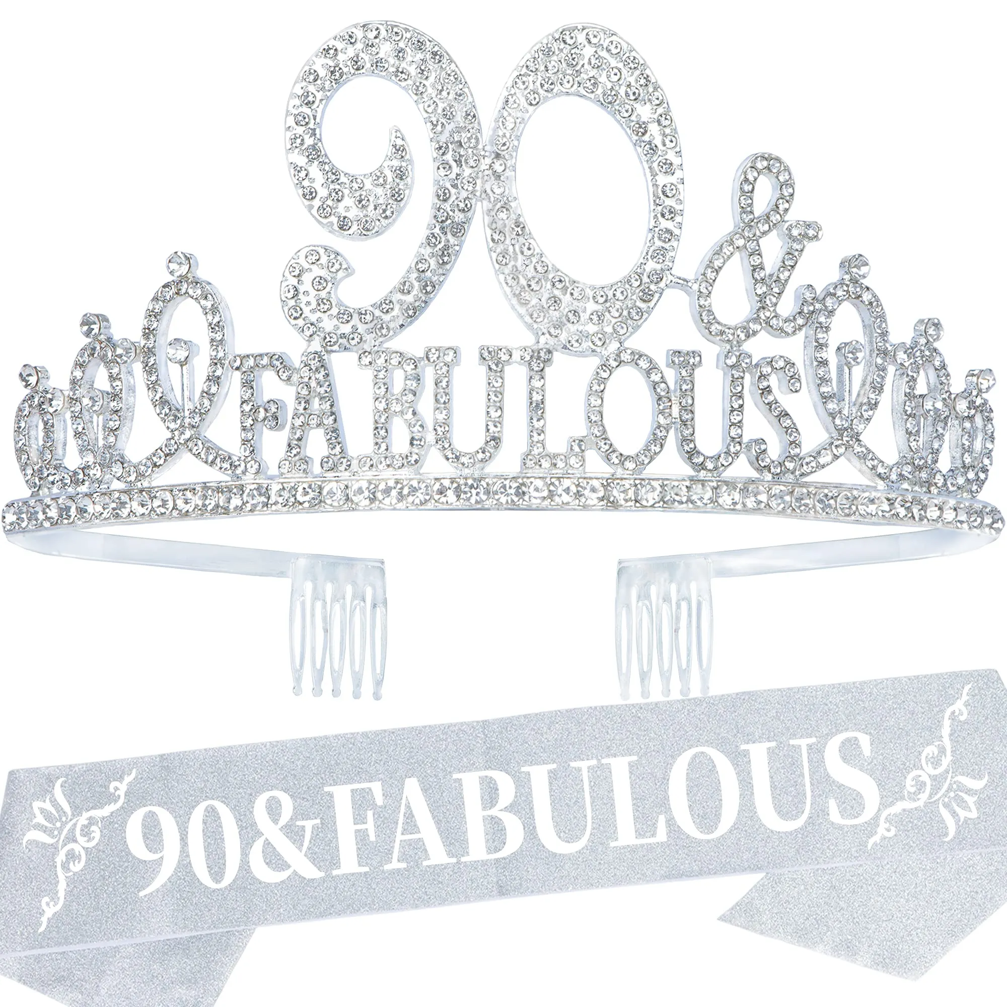 90th Birthday Gifts for Women, 90th Birthday Crown and Sash for Women, 90th Birthday