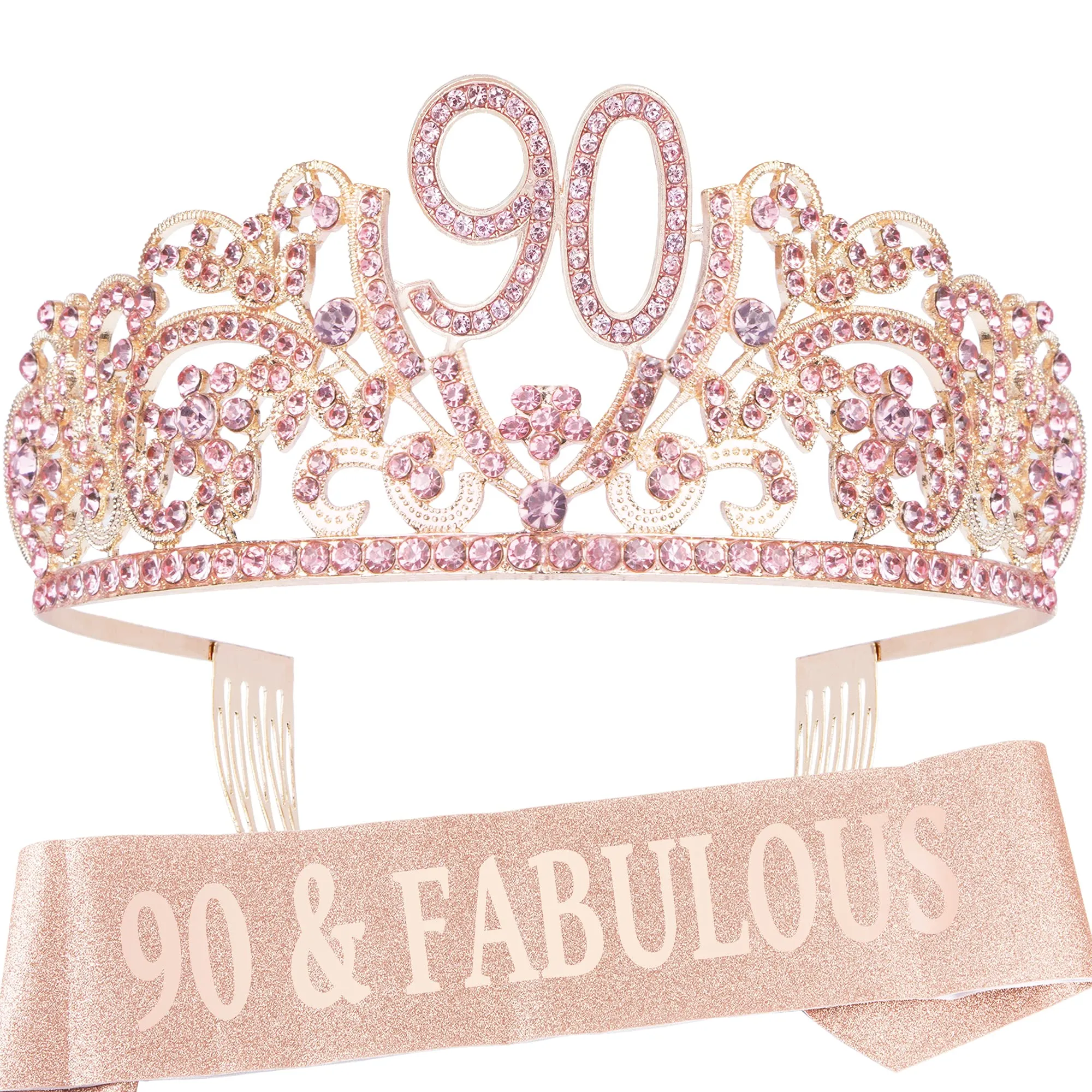 90th Birthday Gifts for Women, 90th Birthday Crown and Sash for Women, 90th Birthday