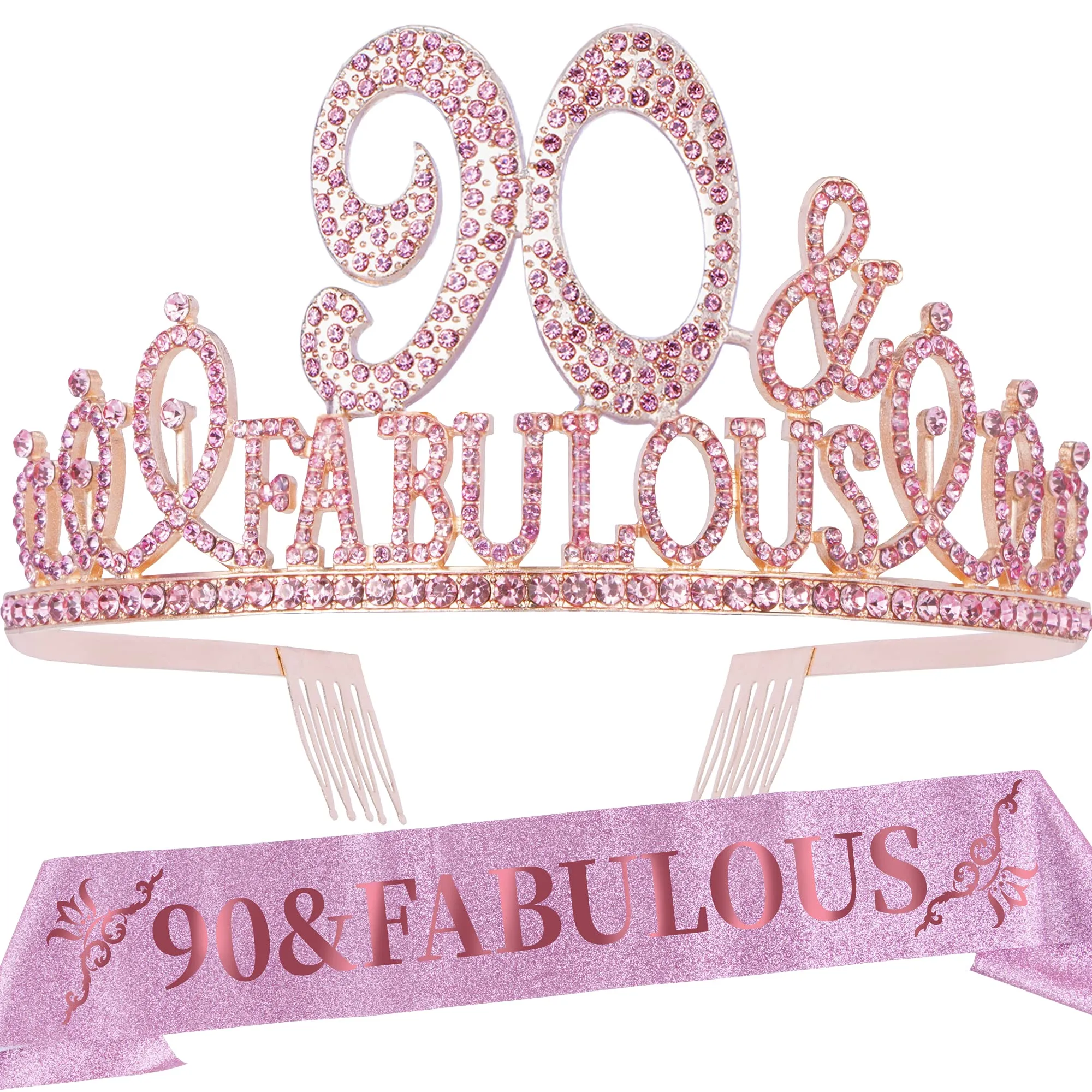 90th Birthday Gifts for Women, 90th Birthday Crown and Sash for Women, 90th Birthday