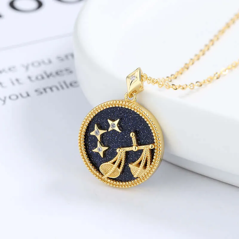 925 Silver Blue Sand Lucky Libra Necklace