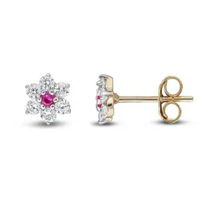 9ct Yellow Gold Cluster Diamond & Ruby Earrings