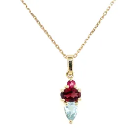 9ct Yellow Gold Earth Grown Blue Topaz, Pink Topaz, & Rhodolite Pendant