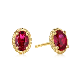 9ct Yellow Gold Oval Cut 6x4mm Created Ruby July Stud Earrings