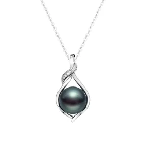 9MM Tahitian Pearl And Moissanite Twist Pendant Necklace