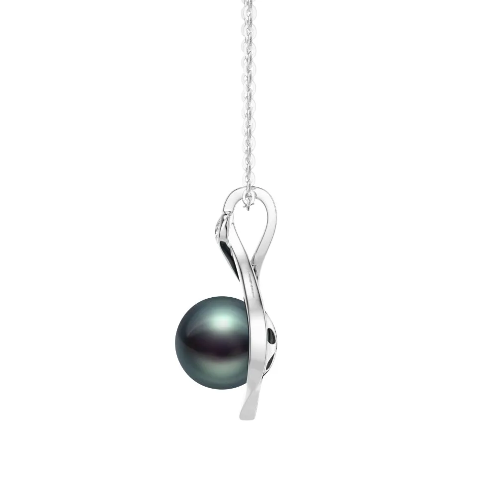 9MM Tahitian Pearl And Moissanite Twist Pendant Necklace