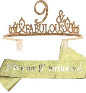 9th Birthday Gifts for Girls, 9th Birthday Tiara and Sash, 9th Birthday Decorations