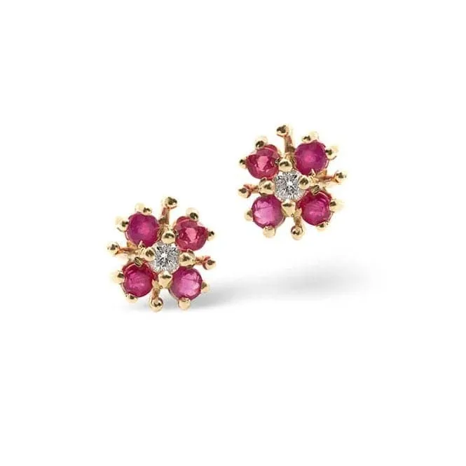 Acotis Diamonds 9K Gold 0.06ct Diamond 0.40ct Ruby Earrings Z1055