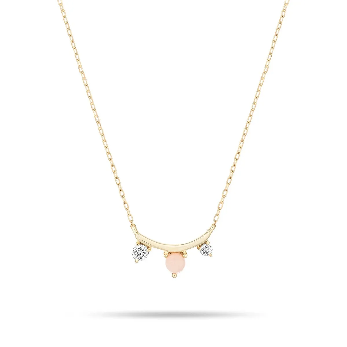 Adina - Pink Opal   Diamond Amigos Curve Necklace in Y14k