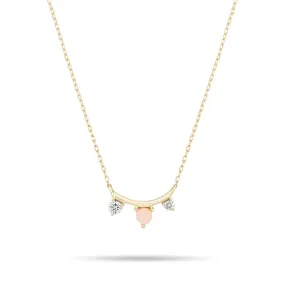 Adina - Pink Opal   Diamond Amigos Curve Necklace in Y14k