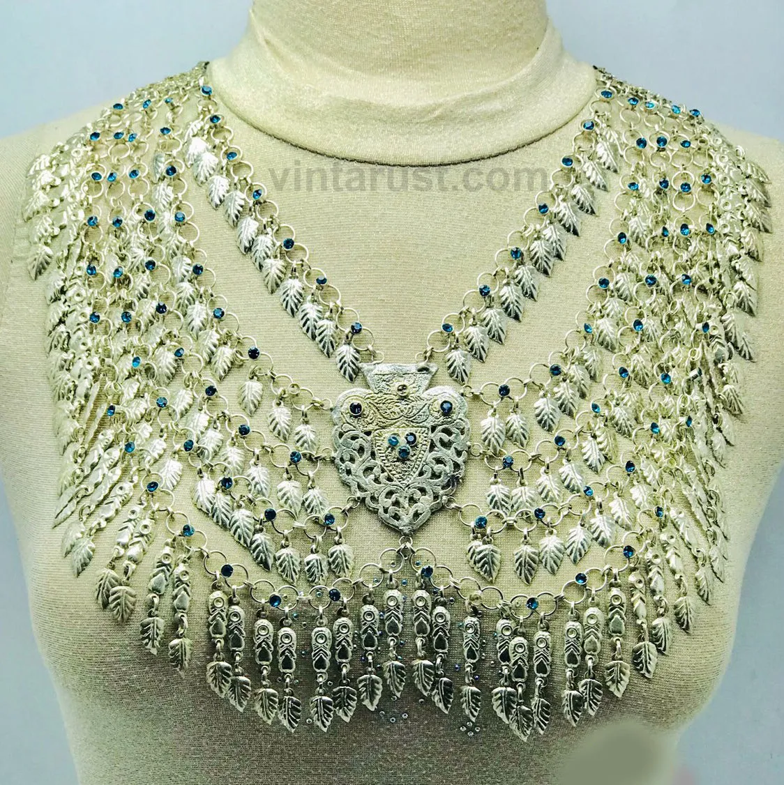 Afghani Tribal Silver Kuchi Multilayers Bib Necklace