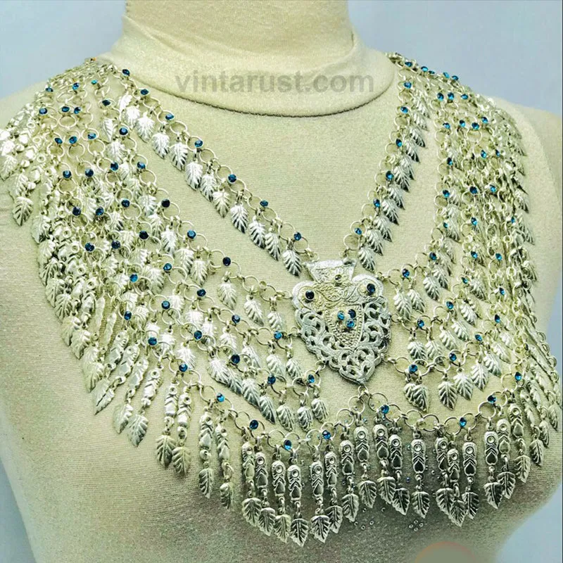 Afghani Tribal Silver Kuchi Multilayers Bib Necklace