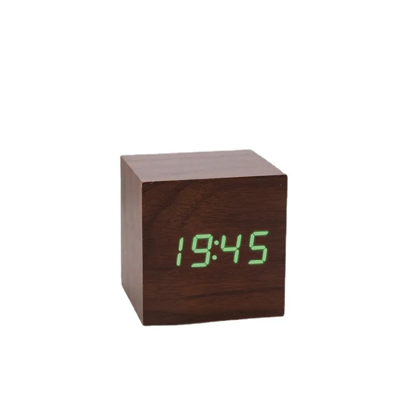 Alarm Clock LED Wooden Watch Table Voice Control Digital USB/AAA Powered Desktop Clocks