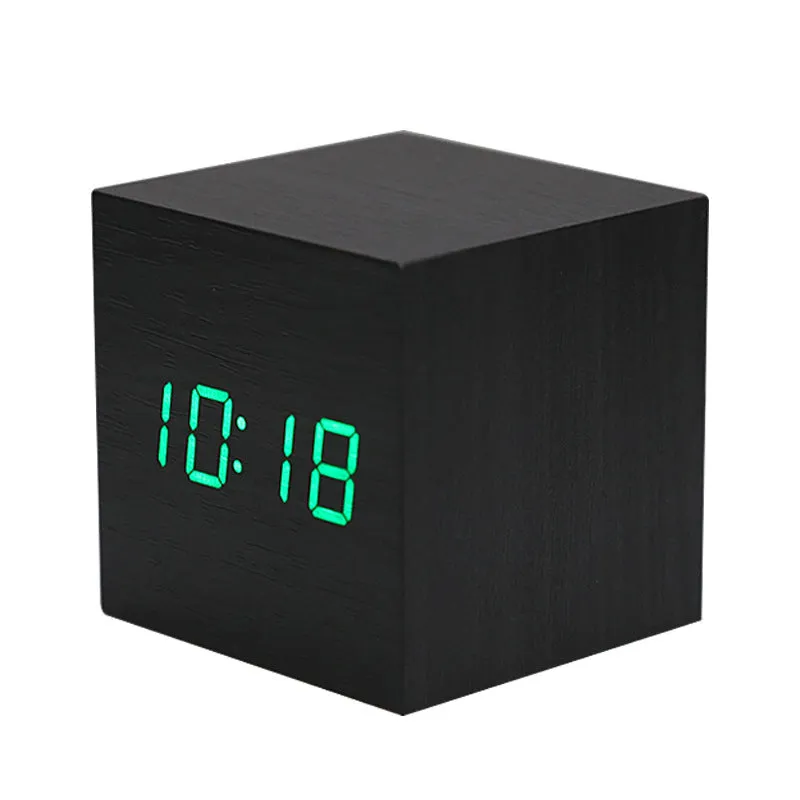 Alarm Clock LED Wooden Watch Table Voice Control Digital USB/AAA Powered Desktop Clocks