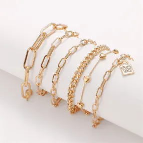 Alloy Personality Heart Chain Butterfly Lock Pendant Combination Bracelet