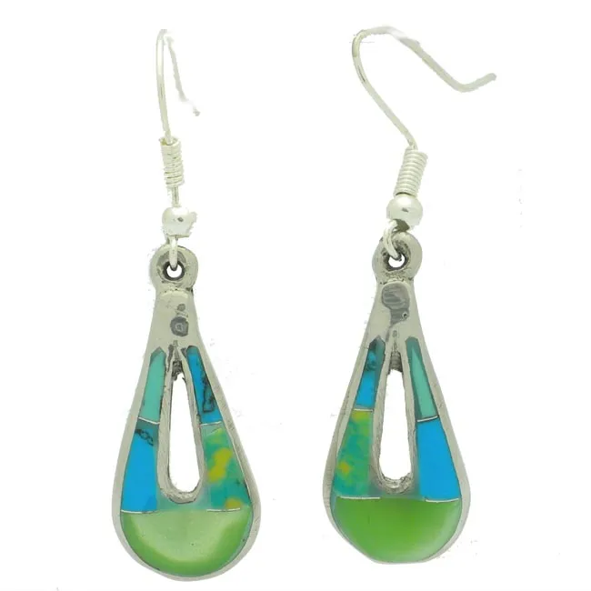 Alpaca Silver Turquoise and Stone Drop Earrings Artisana