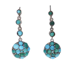 Antique Edwardian Silver Turquoise Drop Earrings