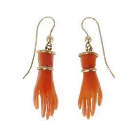 Antique Gold & Coral Celluloid Hand Gold Earrings