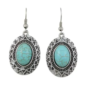 Antique Silver-tone Oval Turquoise Pierced Earring - FN518E