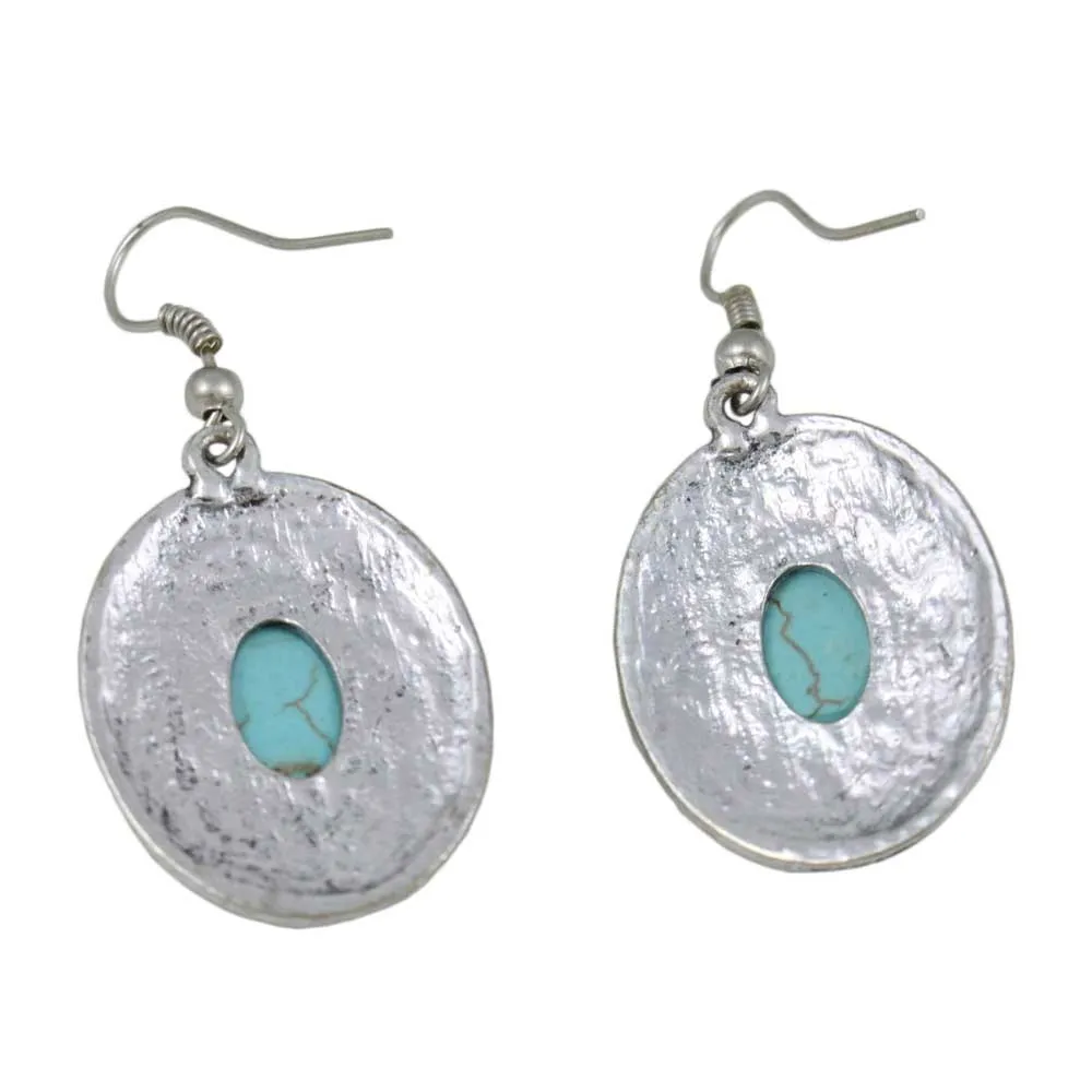 Antique Silver-tone Oval Turquoise Pierced Earring - FN518E