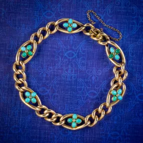 Antique Victorian Turquoise Curb Bracelet 15ct Gold Circa 1890