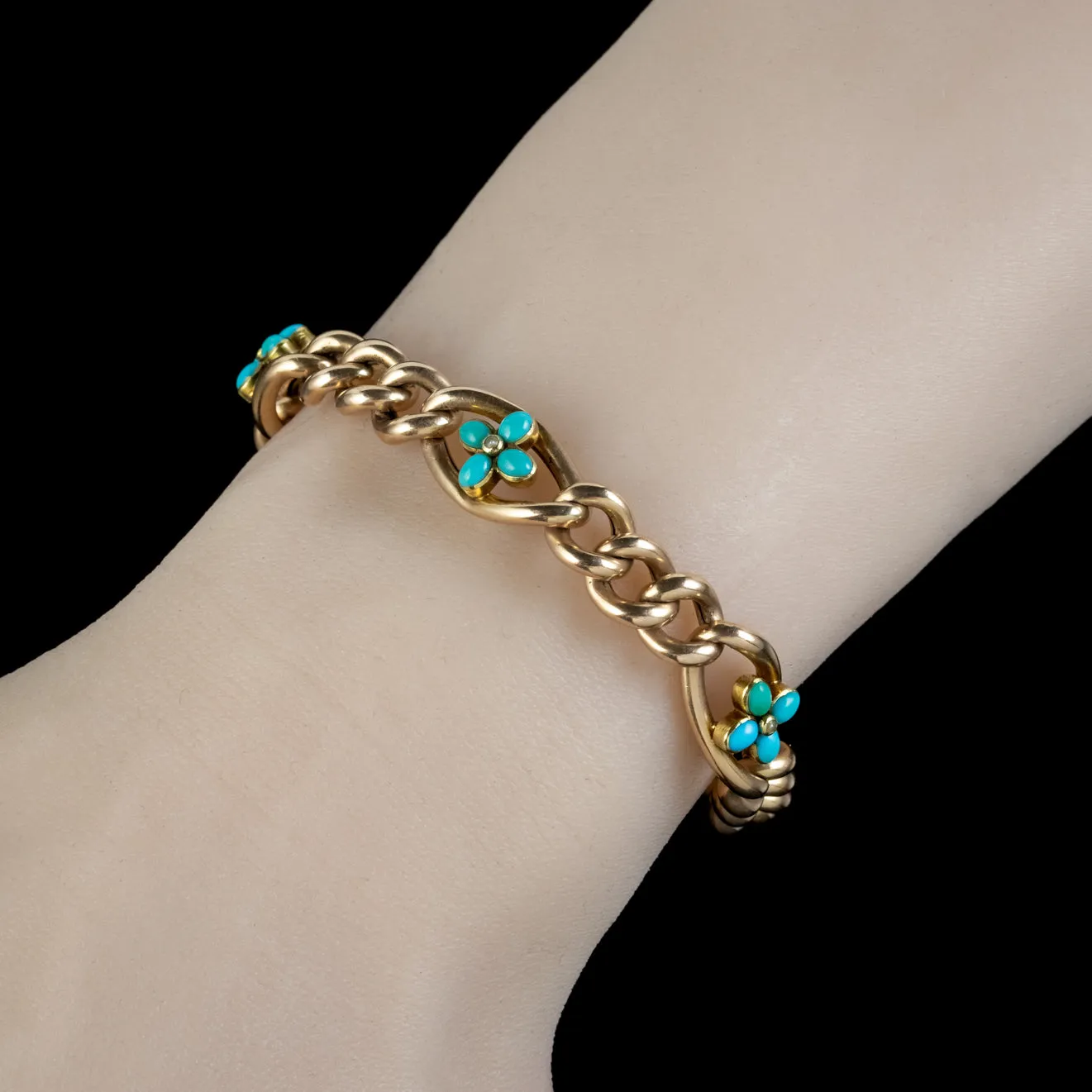 Antique Victorian Turquoise Curb Bracelet 15ct Gold Circa 1890