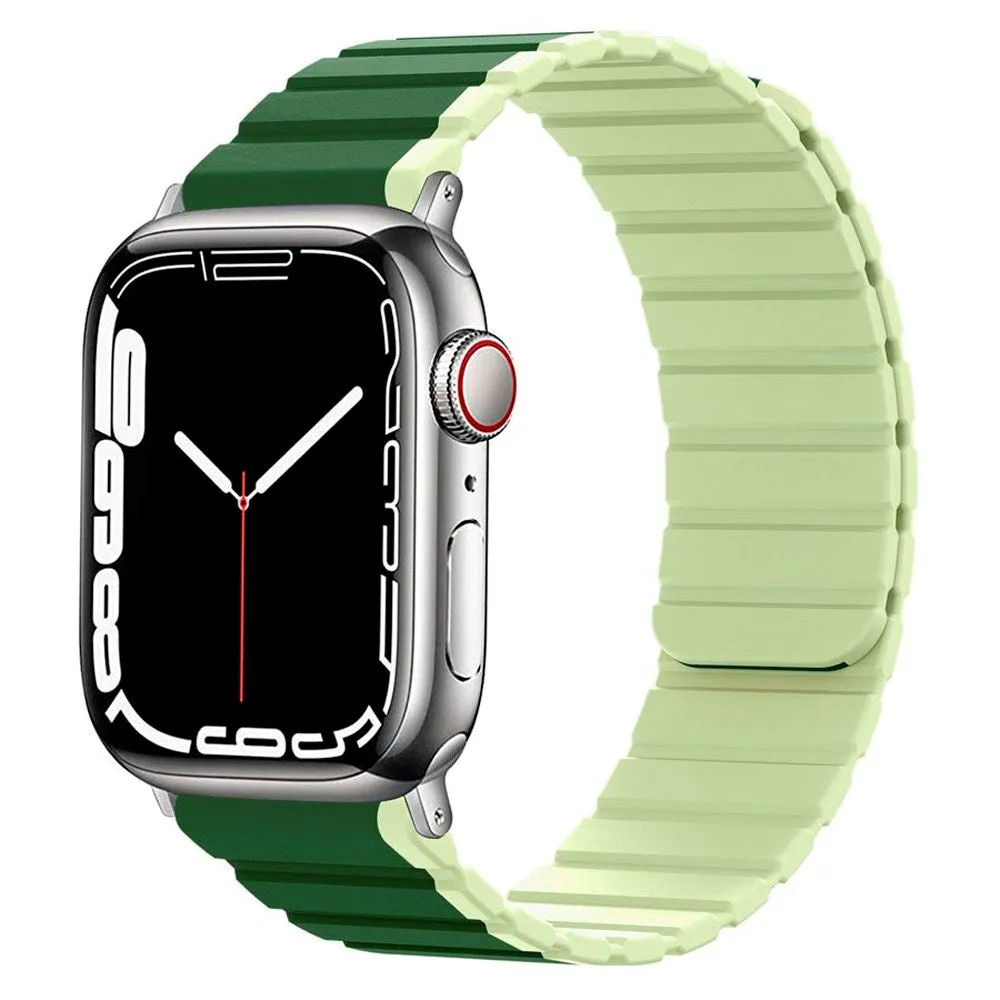 Apple Watch (42/44/SE/45/46/49mm) Lippa Magnetisk Silikone Multi Rem - Mørkegrøn / Lysegrøn