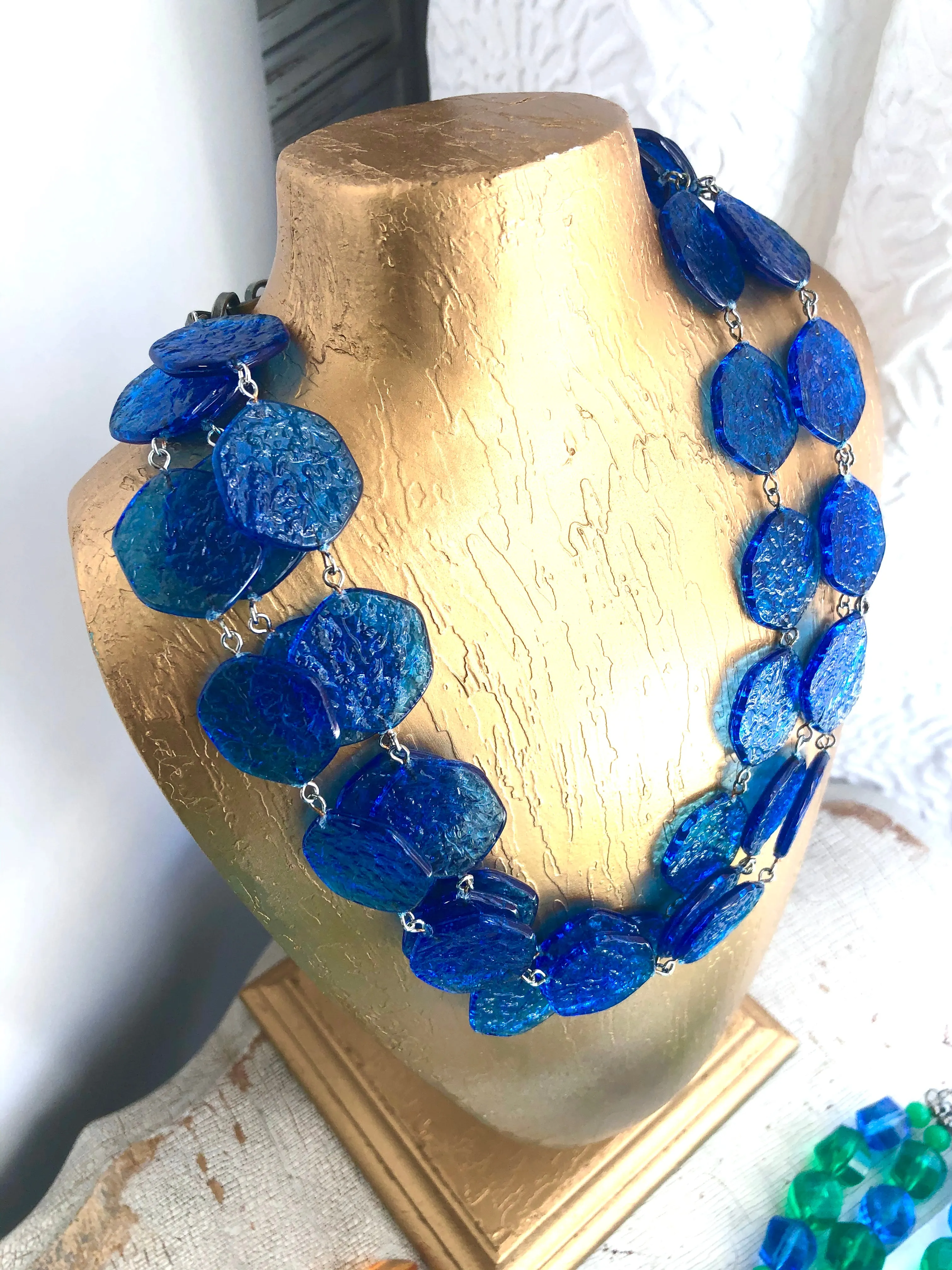 Aqua Blue 'Stained Glass' Ice Chip Necklace