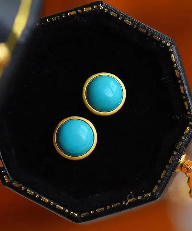 Art Sterling Silver Overgild Turquoise Stud Earrings LY8577