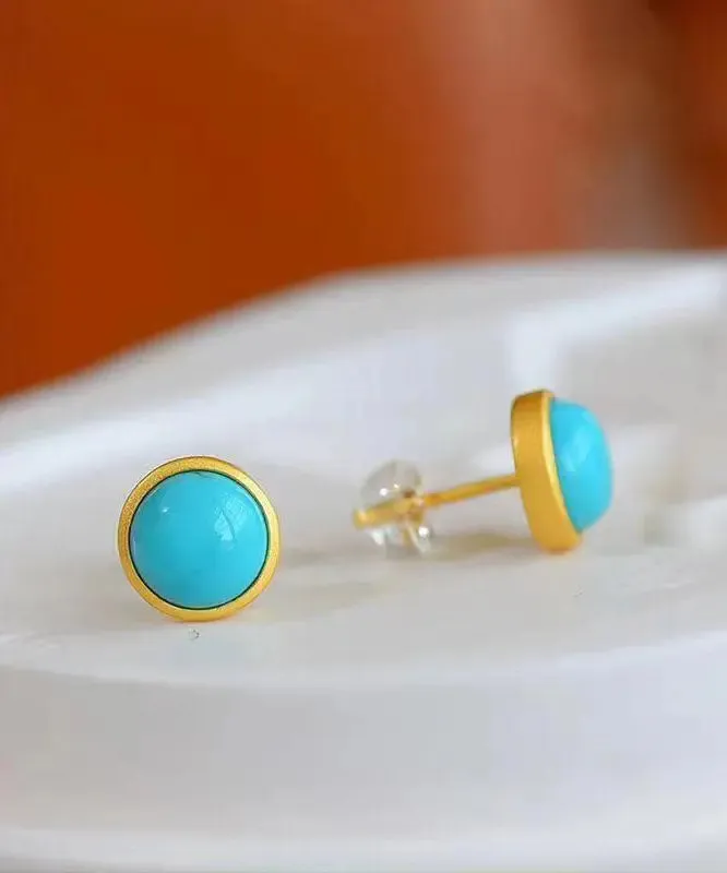 Art Sterling Silver Overgild Turquoise Stud Earrings LY8577