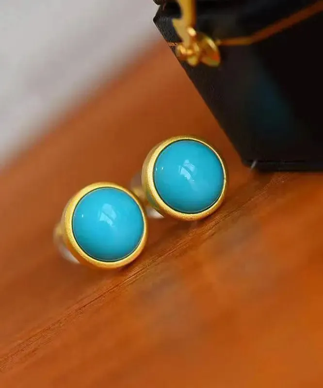 Art Sterling Silver Overgild Turquoise Stud Earrings LY8577