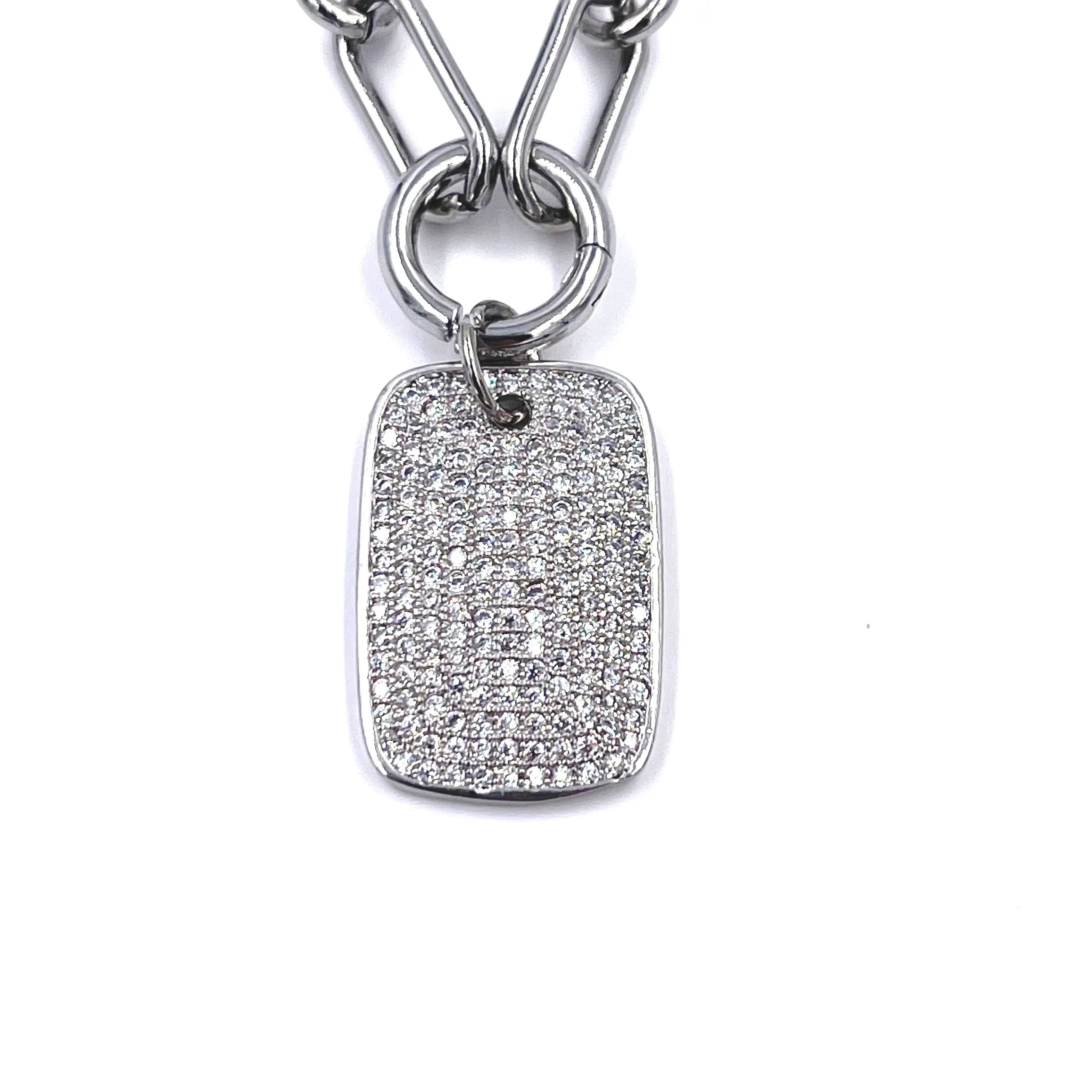 Ashley Gold Stainless Steel Detachable CZ ID Pendant Necklace