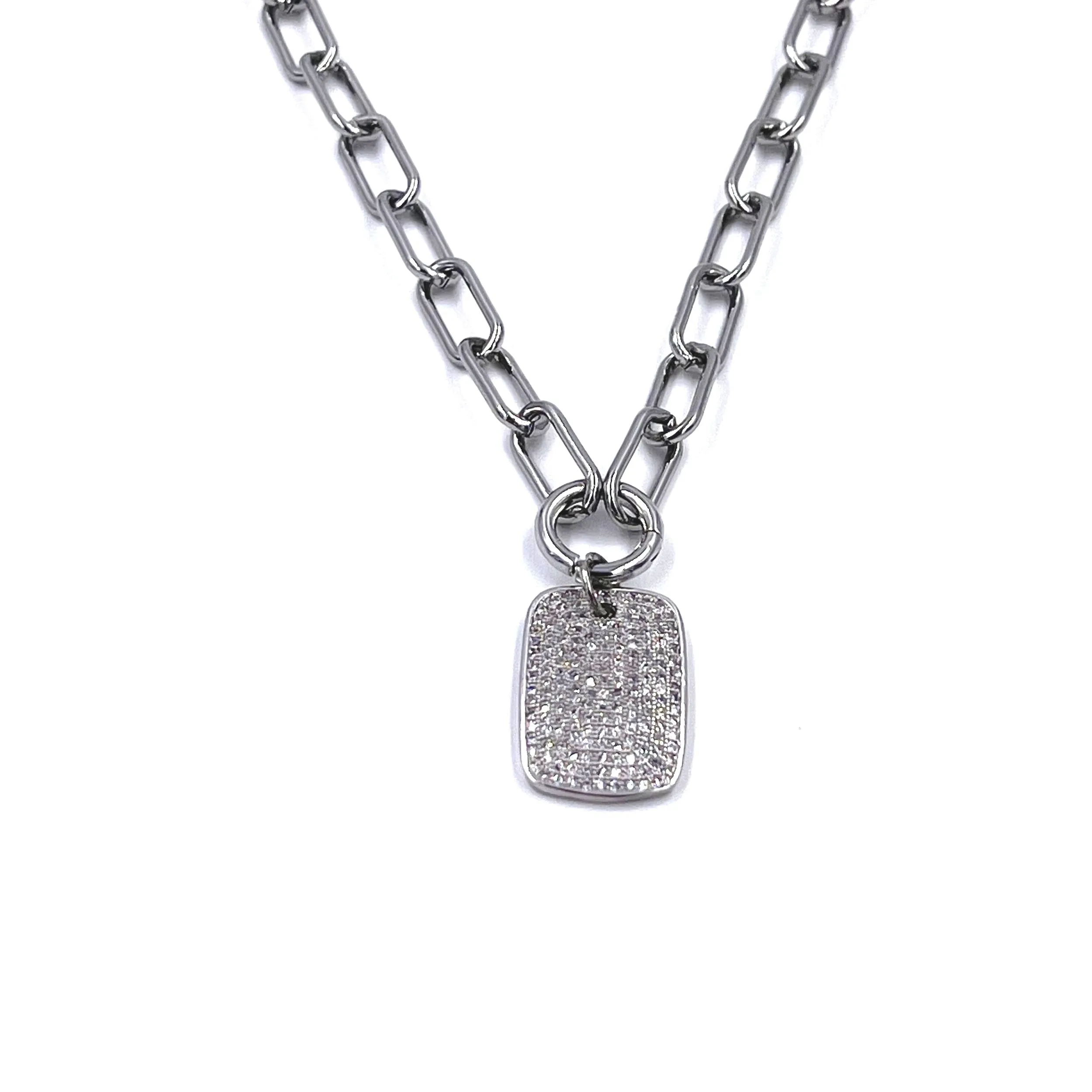 Ashley Gold Stainless Steel Detachable CZ ID Pendant Necklace