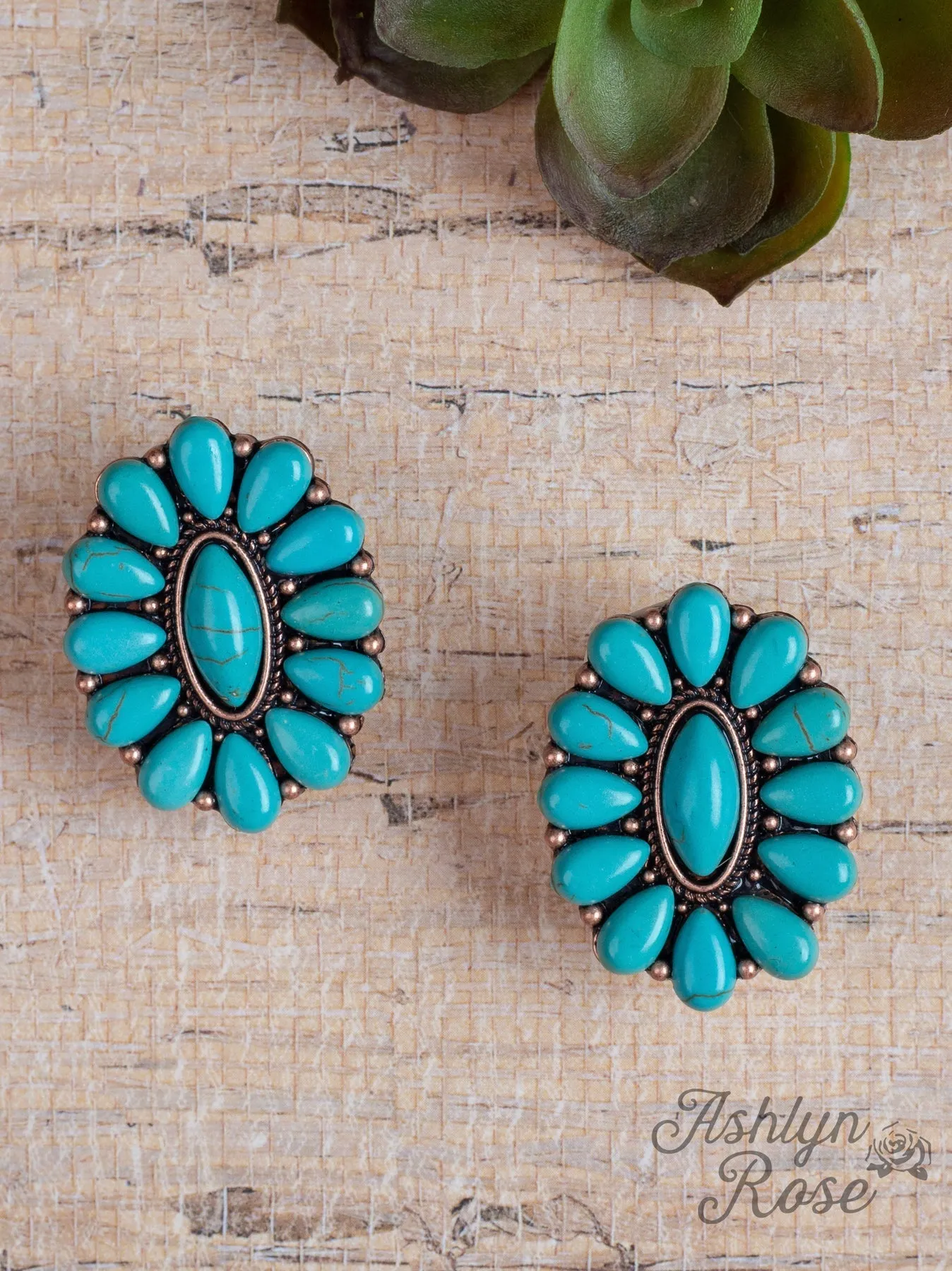 Ashlyn Rose Once and Floral Turquoise Stone Bonnet Copper Earrings