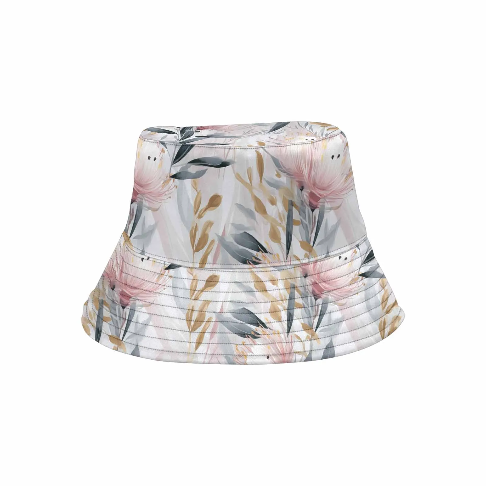 Australian Floral Pink & Grey  Unisex Summer Single-Layer Bucket Hat