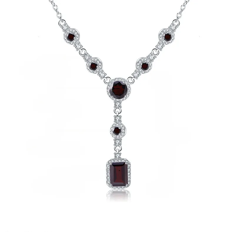 Banquet Jewelry Emerald Cut Natural Gemstones Tassels Silver Necklace